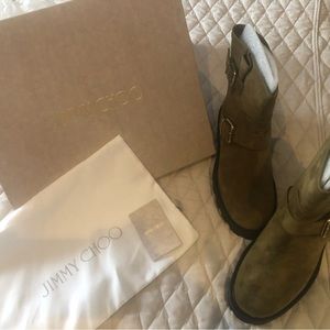 Jimmy Choo Youth II Suede Ankle Boot-Size 39-Army Green Color